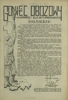 Goniec Obozowy : wiadomości dla internowanych R. 1, Nr 12 (17 listopada 1940)