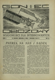 Goniec Obozowy : wiadomości dla internowanych R. 1, Nr 14 (1 grudnia 1940)