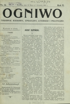 Ogniwo : tygodnik naukowy, społeczny, literacki i polityczny. R. 2, Nr 14 (20 marca/2 kwietnia 1904)