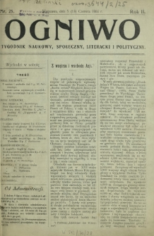 Ogniwo : tygodnik naukowy, społeczny, literacki i polityczny. R. 2, Nr 25 (5/18 czerwca 1904)