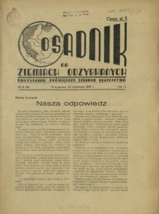 Osadnik na Ziemiach Odzyskanych : dwutygodnik poświęcony sprawom osadnictwa. R. 2, nr 8=18 (25 kwietnia 1947)