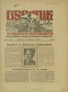 Osadnik na Ziemiach Odzyskanych : dwutygodnik poświęcony sprawom osadnictwa. R. 2, nr 16=26 (10 października 1947)