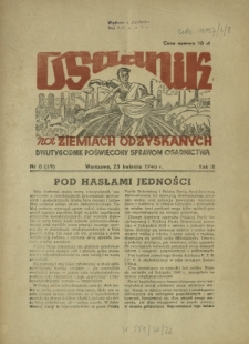 Osadnik na Ziemiach Odzyskanych : dwutygodnik poświęcony sprawom osadnictwa. R. 3, nr 8=39 (25 kwietnia 1948)