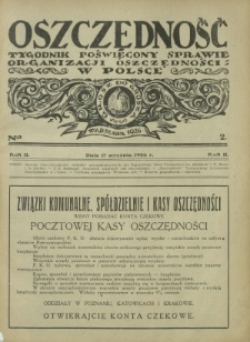Oszczędność : tygodnik poświęcony sprawie organizacji oszczędności w Polsce. R. 2, nr 2 (17 stycznia 1926)