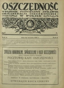 Oszczędność : tygodnik poświęcony sprawie organizacji oszczędności w Polsce. R. 2, nr 3 (24 stycznia 1926)