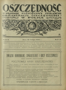 Oszczędność : tygodnik poświęcony sprawie organizacji oszczędności w Polsce. R. 2, nr 8 (28 lutego 1926)