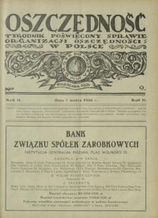 Oszczędność : tygodnik poświęcony sprawie organizacji oszczędności w Polsce. R. 2, nr 9 (7 marca 1926)