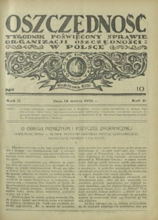 Oszczędność : tygodnik poświęcony sprawie organizacji oszczędności w Polsce. R. 2, nr 10 (14 marca 1926)