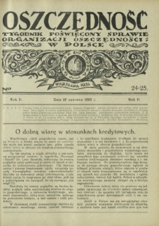 Oszczędność : tygodnik poświęcony sprawie organizacji oszczędności w Polsce. R. 2, nr 24-25 (27 czerwca 1926)