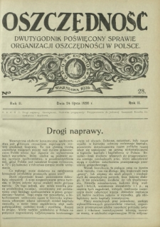 Oszczędność : tygodnik poświęcony sprawie organizacji oszczędności w Polsce. R. 2, nr 28 (24 lipca 1926)