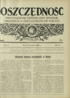 Oszczędność : tygodnik poświęcony sprawie organizacji oszczędności w Polsce. R. 2, nr 30 (23 sierpnia 1926)
