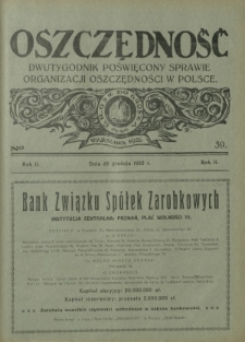Oszczędność : tygodnik poświęcony sprawie organizacji oszczędności w Polsce. R. 2, nr 39 (30 grudnia 1926)