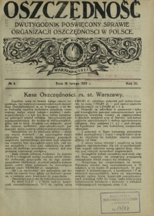 Oszczędność : dwutygodnik poświęcony sprawie organizacji oszczędności w Polsce. R. 3, nr 3 (15 lutego 1927)