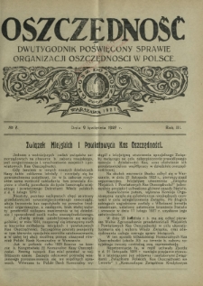 Oszczędność : dwutygodnik poświęcony sprawie organizacji oszczędności w Polsce. R. 3, nr 7 (9 kwietnia 1927)