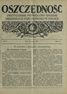 Oszczędność : dwutygodnik poświęcony sprawie organizacji oszczędności w Polsce. R. 3, nr 9 (15 maja 1927)