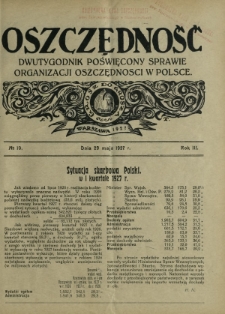 Oszczędność : dwutygodnik poświęcony sprawie organizacji oszczędności w Polsce. R. 3, nr 10 (29 maja 1927)