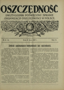 Oszczędność : dwutygodnik poświęcony sprawie organizacji oszczędności w Polsce. R. 3, nr 13-14 (31 lipca 1927)