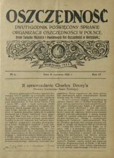 Oszczędność : dwutygodnik poświęcony sprawie organizacji oszczędności w Polsce. R. 4, nr 11 (15 czerwca 1928)