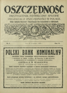 Oszczędność : dwutygodnik poświęcony sprawie organizacji oszczędności w Polsce. R. 4, nr 17 (15 września 1928)