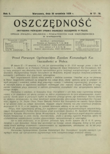 Oszczędność : dwutygodnik poświęcony sprawie organizacji oszczędności w Polsce. R. 5, nr 17-18 (20 września 1929)