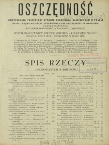 Oszczędność : dwutygodnik poświęcony sprawie organizacji oszczędności w Polsce. Spis rzeczy drukowanych w R. 7 (1931)