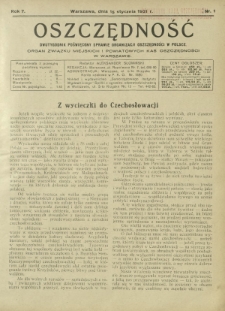 Oszczędność : dwutygodnik poświęcony sprawie organizacji oszczędności w Polsce. R. 7, nr 1 (15 stycznia 1931)