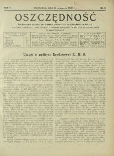 Oszczędność : dwutygodnik poświęcony sprawie organizacji oszczędności w Polsce. R. 7, nr 2 (31 stycznia 1931)