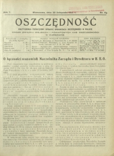 Oszczędność : dwutygodnik poświęcony sprawie organizacji oszczędności w Polsce. R. 7, nr 22 (30 listopada 1931)