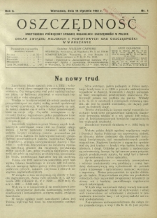 Oszczędność : dwutygodnik poświęcony sprawie organizacji oszczędności w Polsce. R. 8, nr 1 (15 stycznia 1932)