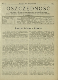 Oszczędność : dwutygodnik poświęcony sprawie organizacji oszczędności w Polsce. R. 8, nr 2 (31 stycznia 1932)