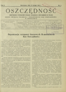 Oszczędność : dwutygodnik poświęcony sprawie organizacji oszczędności w Polsce. R. 8, nr 3 (15 lutego 1932)