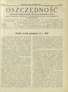 Oszczędność : dwutygodnik poświęcony sprawie organizacji oszczędności w Polsce. R. 8, nr 4 (29 lutego 1932)