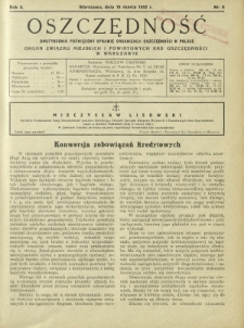 Oszczędność : dwutygodnik poświęcony sprawie organizacji oszczędności w Polsce. R. 8, nr 5 (15 marca 1932)