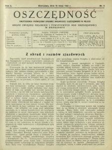 Oszczędność : dwutygodnik poświęcony sprawie organizacji oszczędności w Polsce. R. 8, nr 9 (15 maja 1932)