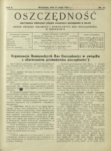 Oszczędność : dwutygodnik poświęcony sprawie organizacji oszczędności w Polsce. R. 8, nr 10 (31 maja 1932)