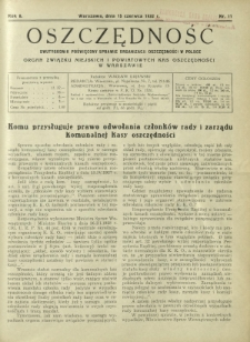 Oszczędność : dwutygodnik poświęcony sprawie organizacji oszczędności w Polsce. R. 8, na 11 (15 czerwca 1932)