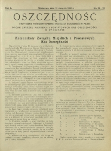 Oszczędność : dwutygodnik poświęcony sprawie organizacji oszczędności w Polsce. R. 8, nr 15-16 (15 sierpnia 1932)