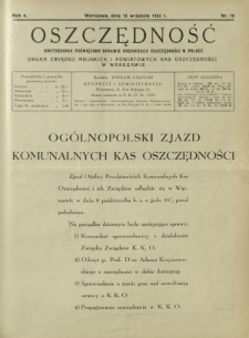 Oszczędność : dwutygodnik poświęcony sprawie organizacji oszczędności w Polsce. R. 8, nr 18 (15 września 1932)