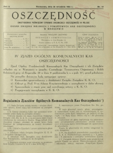 Oszczędność : dwutygodnik poświęcony sprawie organizacji oszczędności w Polsce. R. 8, nr 19 (30 września 1932)