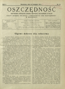 Oszczędność : dwutygodnik poświęcony sprawie organizacji oszczędności w Polsce. R. 8, nr 23 (30 listopada 1932)