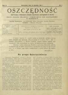 Oszczędność : dwutygodnik poświęcony sprawie organizacji oszczędności w Polsce. R. 10, nr 1 (15 stycznia 1934)