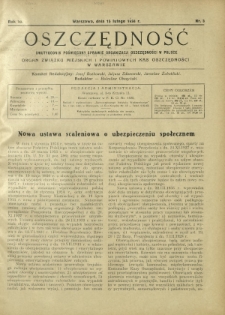Oszczędność : dwutygodnik poświęcony sprawie organizacji oszczędności w Polsce. R. 10, nr 3 (15 lutego 1934)