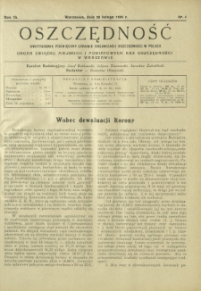 Oszczędność : dwutygodnik poświęcony sprawie organizacji oszczędności w Polsce. R. 10, nr 4 (28 lutego 1934)