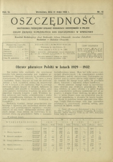 Oszczędność : dwutygodnik poświęcony sprawie organizacji oszczędności w Polsce. R. 10, nr 10 (31 maja 1934)
