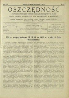Oszczędność : dwutygodnik poświęcony sprawie organizacji oszczędności w Polsce. R. 10, nr 11 (15 czerwca 1934)