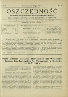 Oszczędność : dwutygodnik poświęcony sprawie organizacji oszczędności w Polsce. R. 10, nr 13 (15 lipca 1934)