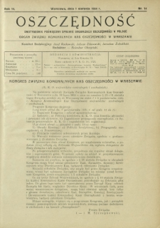 Oszczędność : dwutygodnik poświęcony sprawie organizacji oszczędności w Polsce. R. 10, nr 14 (1 sierpnia 1934)