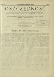 Oszczędność : dwutygodnik poświęcony sprawie organizacji oszczędności w Polsce. R. 10, nr 15 (15 sierpnia 1934)