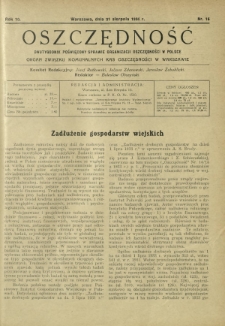 Oszczędność : dwutygodnik poświęcony sprawie organizacji oszczędności w Polsce. R. 10, nr 16 (31 sierpnia 1934)