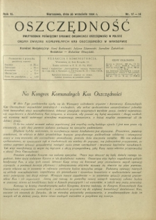 Oszczędność : dwutygodnik poświęcony sprawie organizacji oszczędności w Polsce. R. 10, nr 17-18 (30 września 1934)
